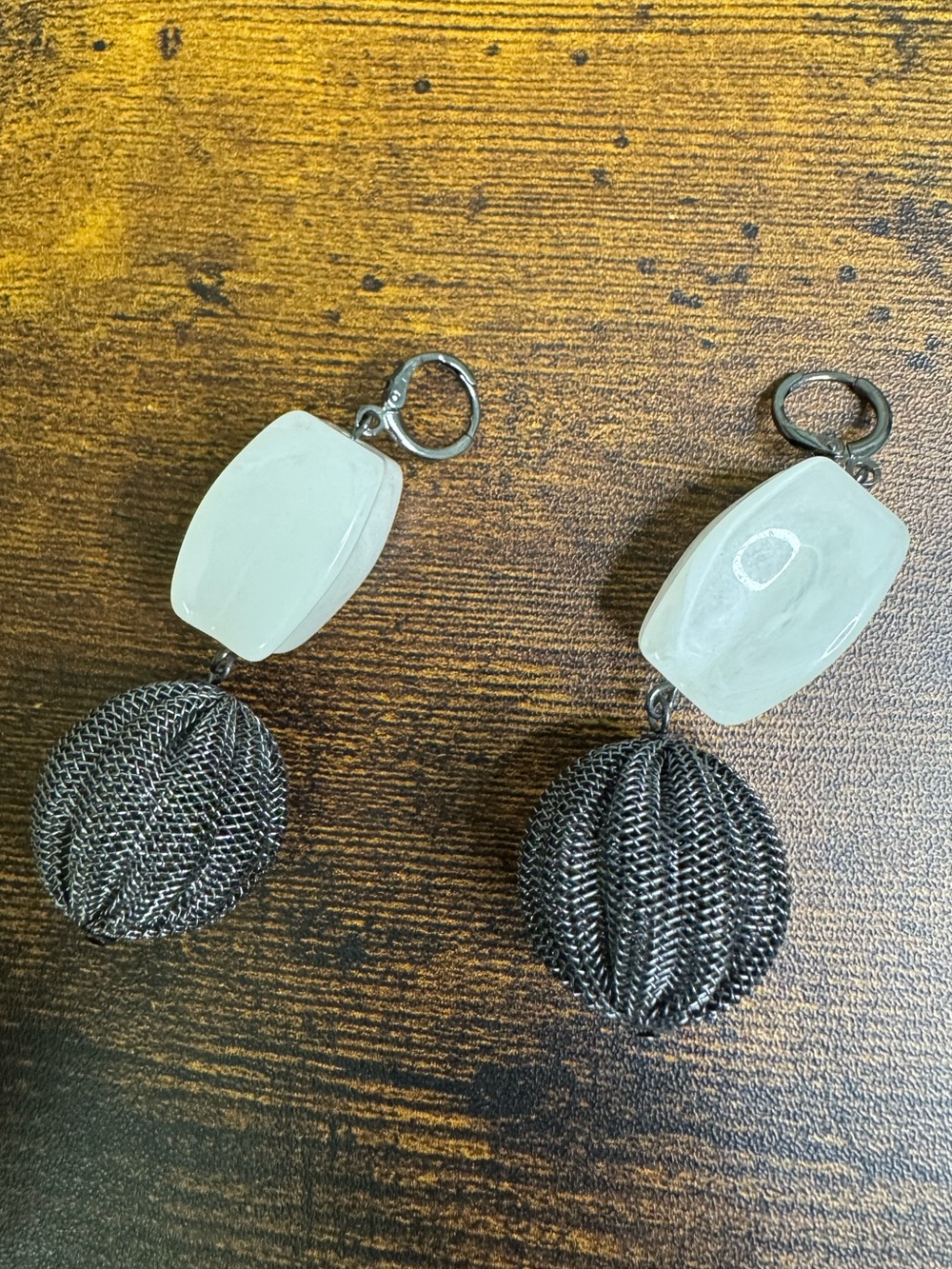 4/$20 White Resin and Gunmetal Mesh Drop Earrings - Women Jewelry